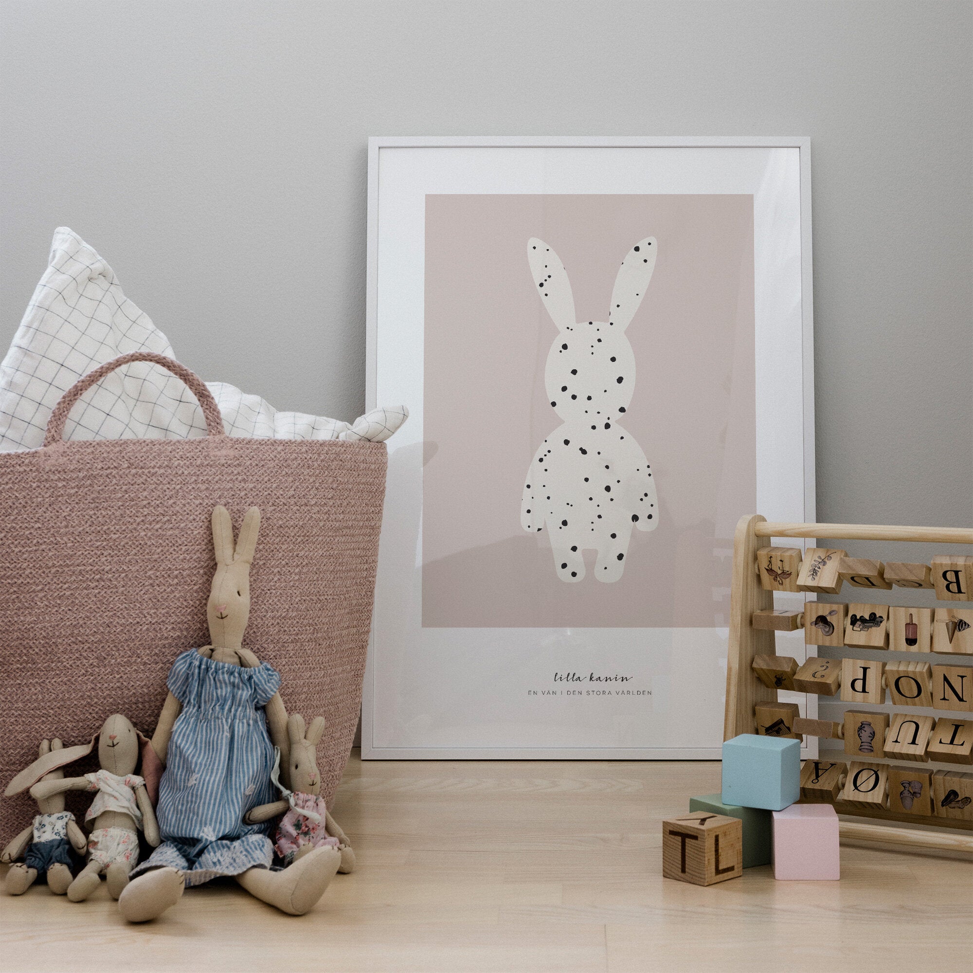 Lilla kanin prickig rosa poster