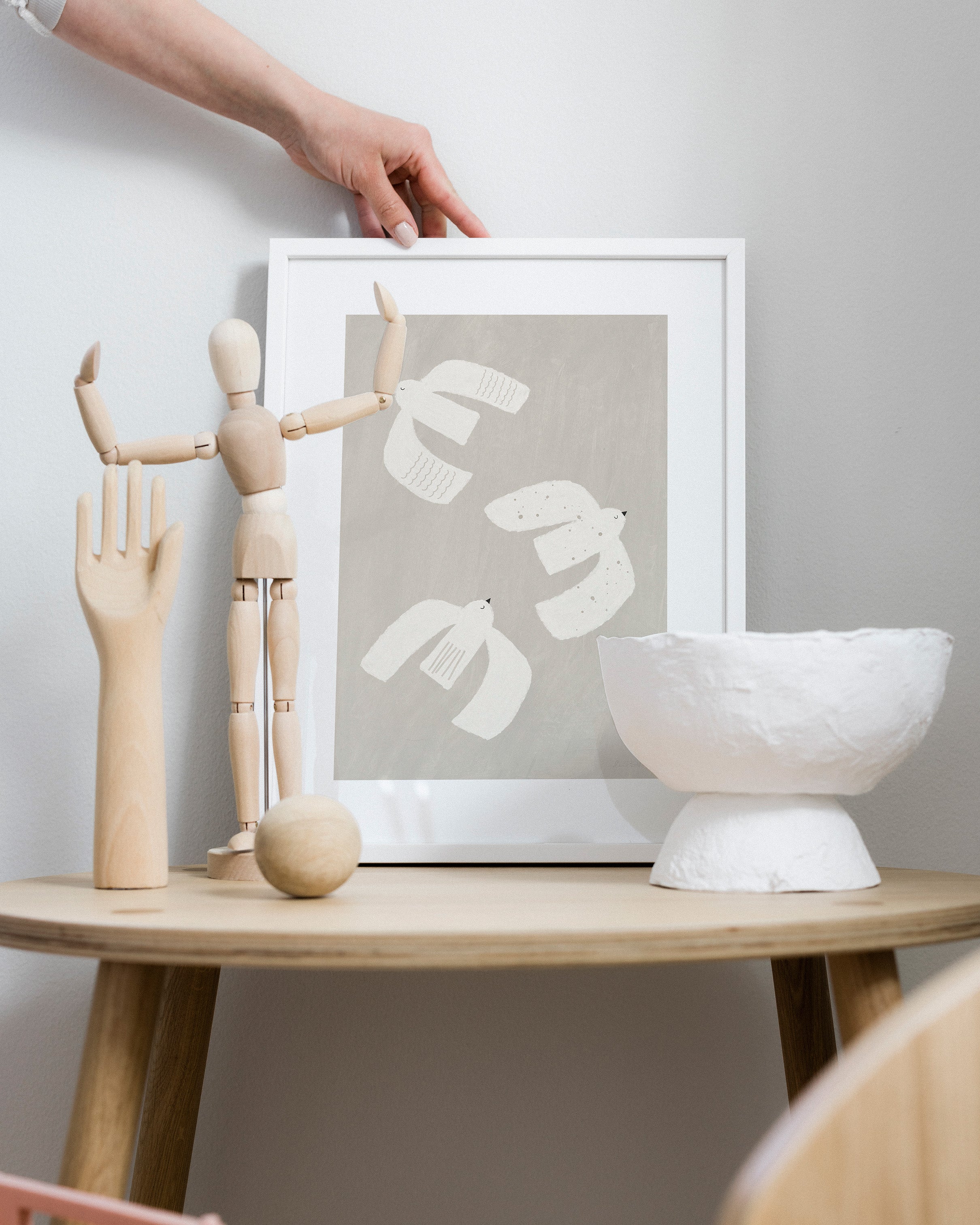 Tre små fåglar beige barnposter