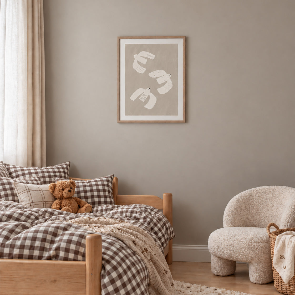 Three little birds beige kids poster