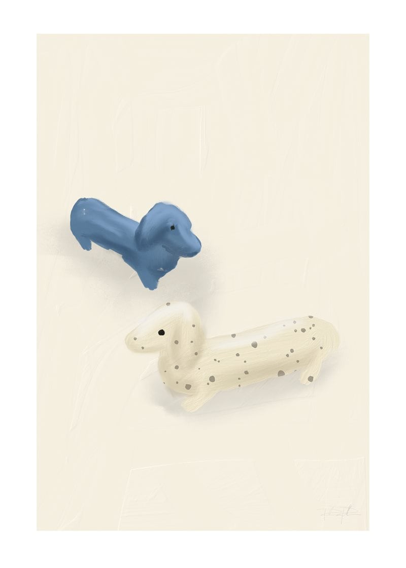 Dachshund friends in blue poster